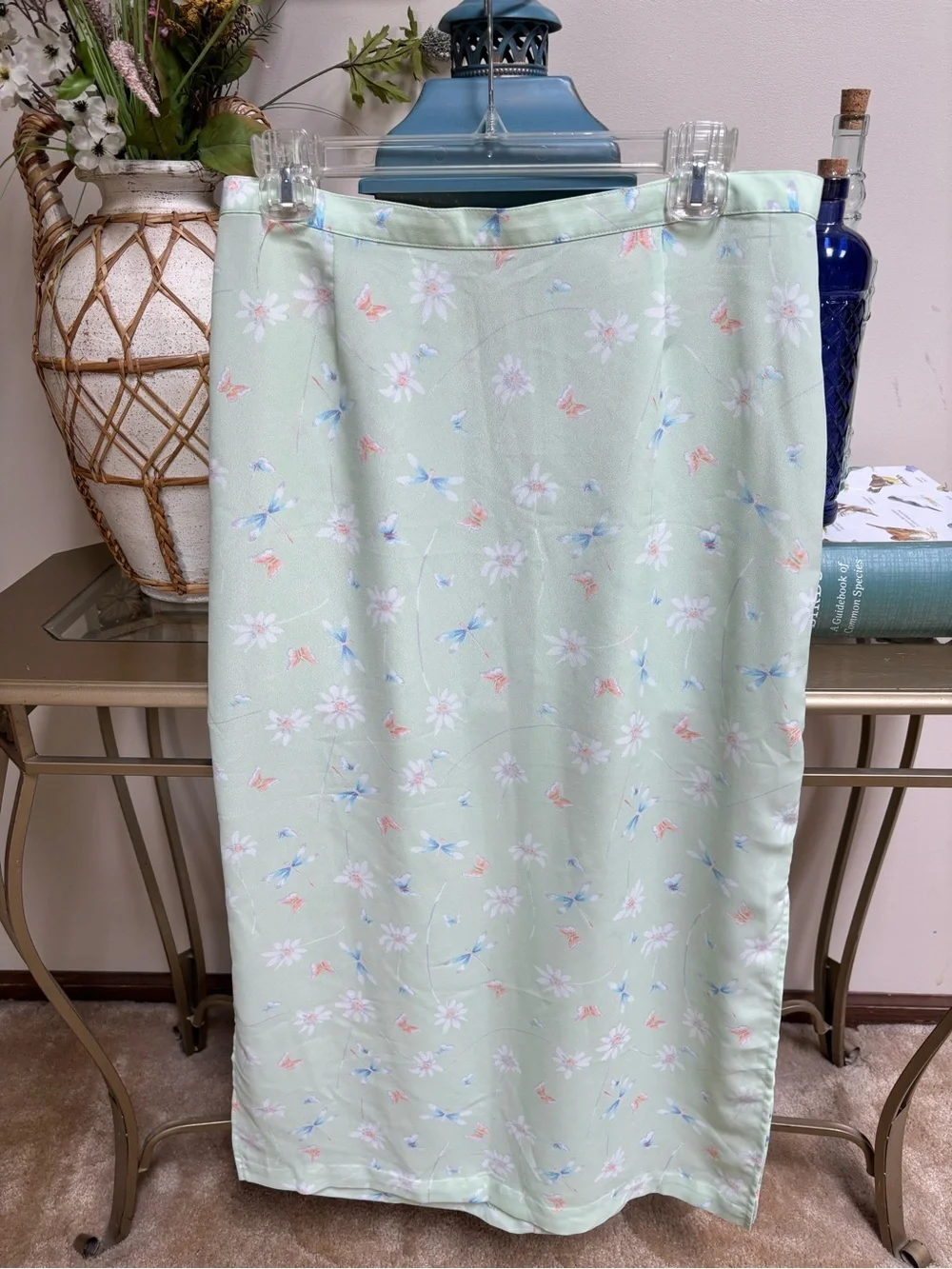 Christopher & Banks Green Floral & Butterfly Motiff Semi-Sheer Maxi Skirt Sz 10